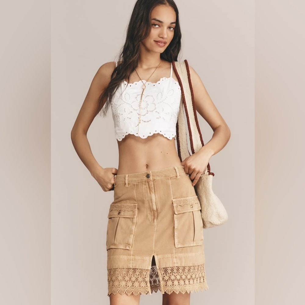 NWT! By Anthropologie Crochet Mix Utility Mini Skirt Size 2 🎡 - Picture 4 of 5